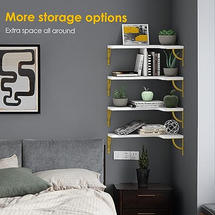 Set of 4, Corner Wood Display Storage Wall Mounted Floating Shelves