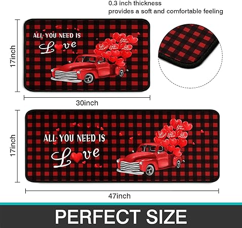 Sets of 2,Abstract Waterproof Art Kitchen Decoration Non-Slip Absorbent Mats, 17x30+17x48inch