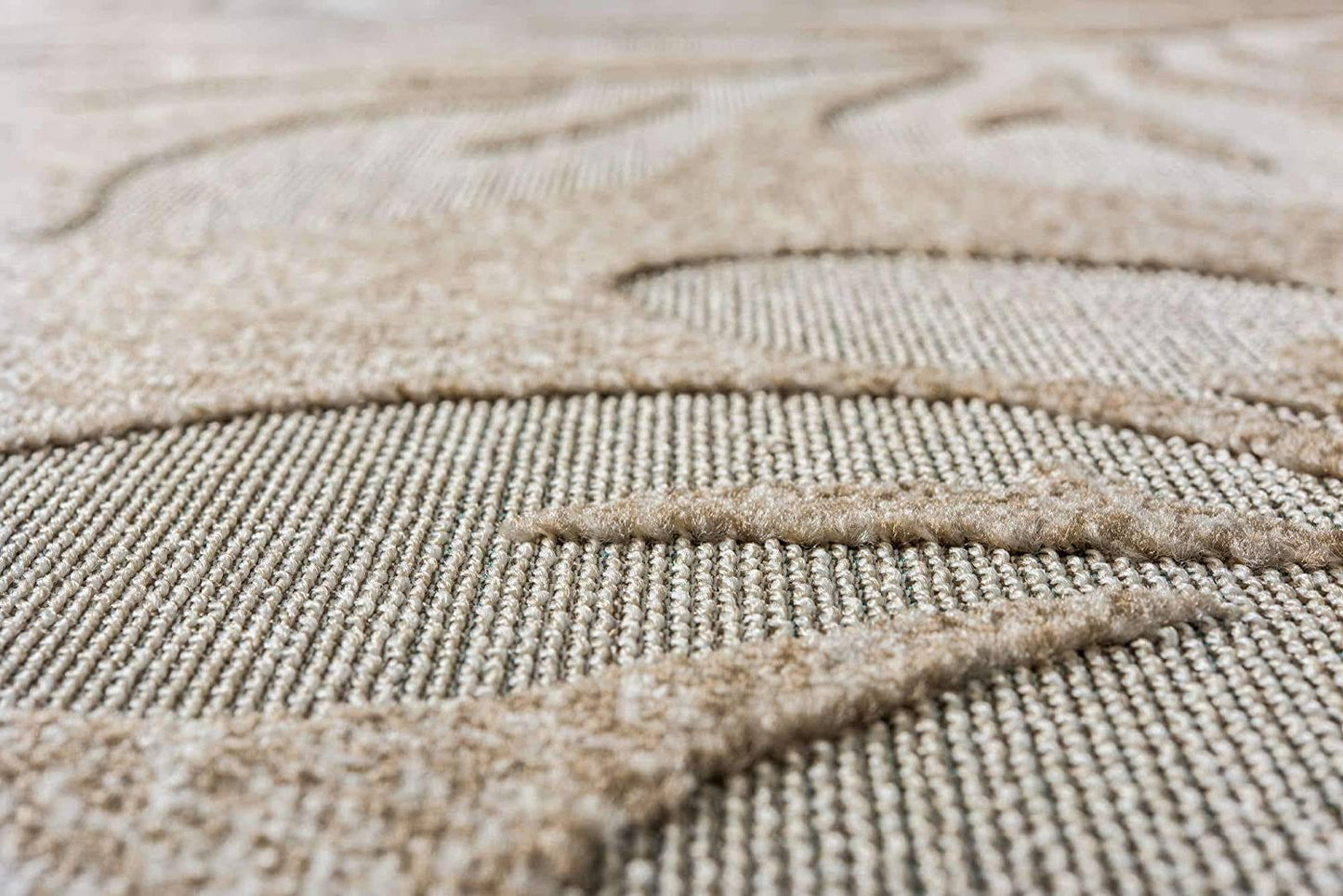 Carved Floral Transitional Indoor and Outdoor Flat weave Beige Area Rug