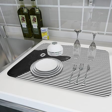Absorbent Black Marble Dish Drying Mat Luxury Golden Kitchen Counter Mat, 18x24 inch