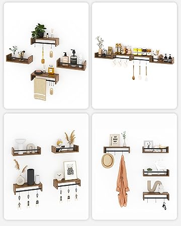 15" Floating Wall Mounted Hanging Shelf Set of 4, Rustic Brown 00901XFS
