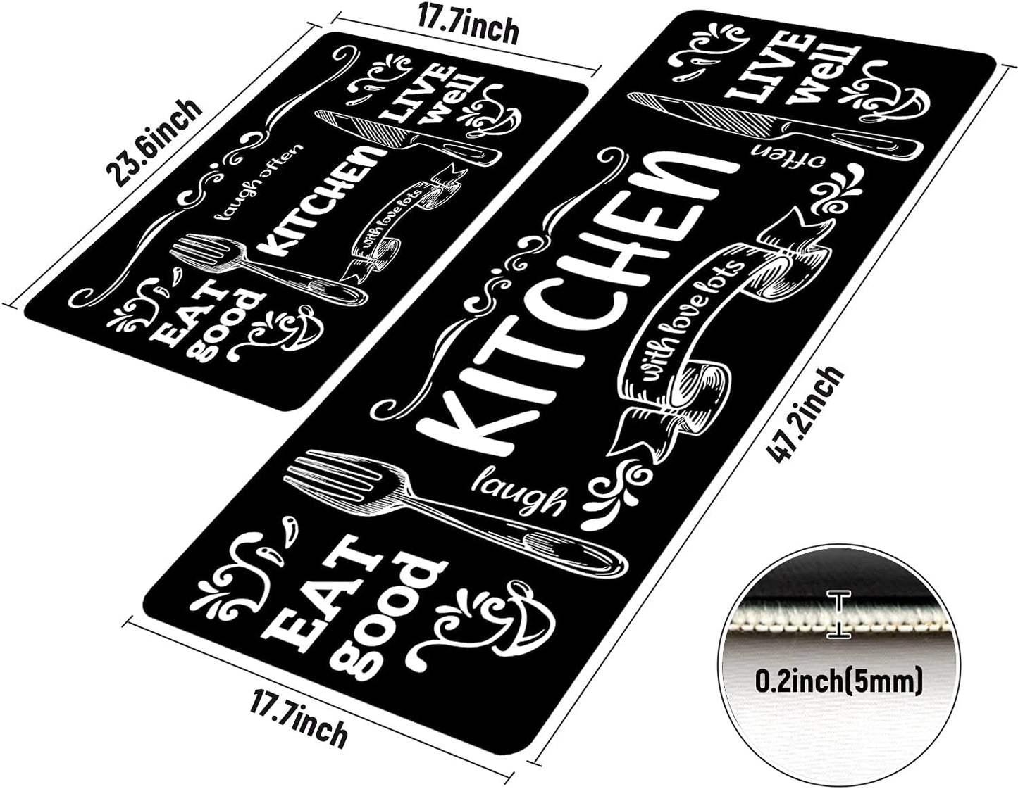Vintage Mushroom Set of 2, Non Skid Washable Kitchen Mat - (17"x48"+17"x30")