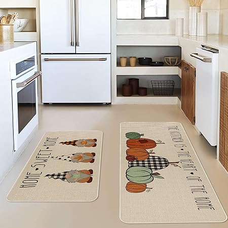 Sets of 2,Abstract Waterproof Art Kitchen Decoration Non-Slip Absorbent Mats, 17x30+17x48inch