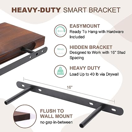 16" Natural Wood Floating Shelves, Brown, Set of 2.