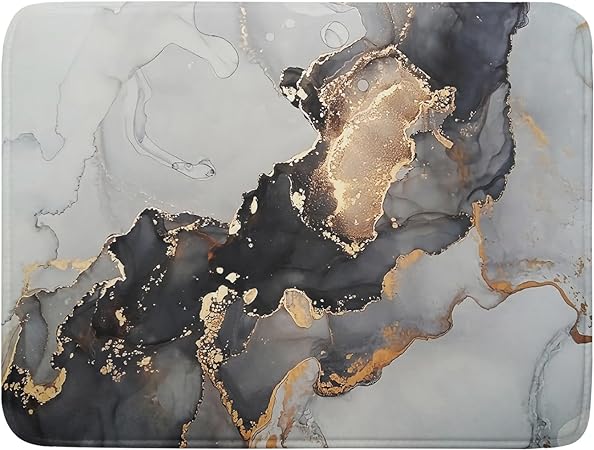 Absorbent Black Marble Dish Drying Mat Luxury Golden Kitchen Counter Mat, 18x24 inch