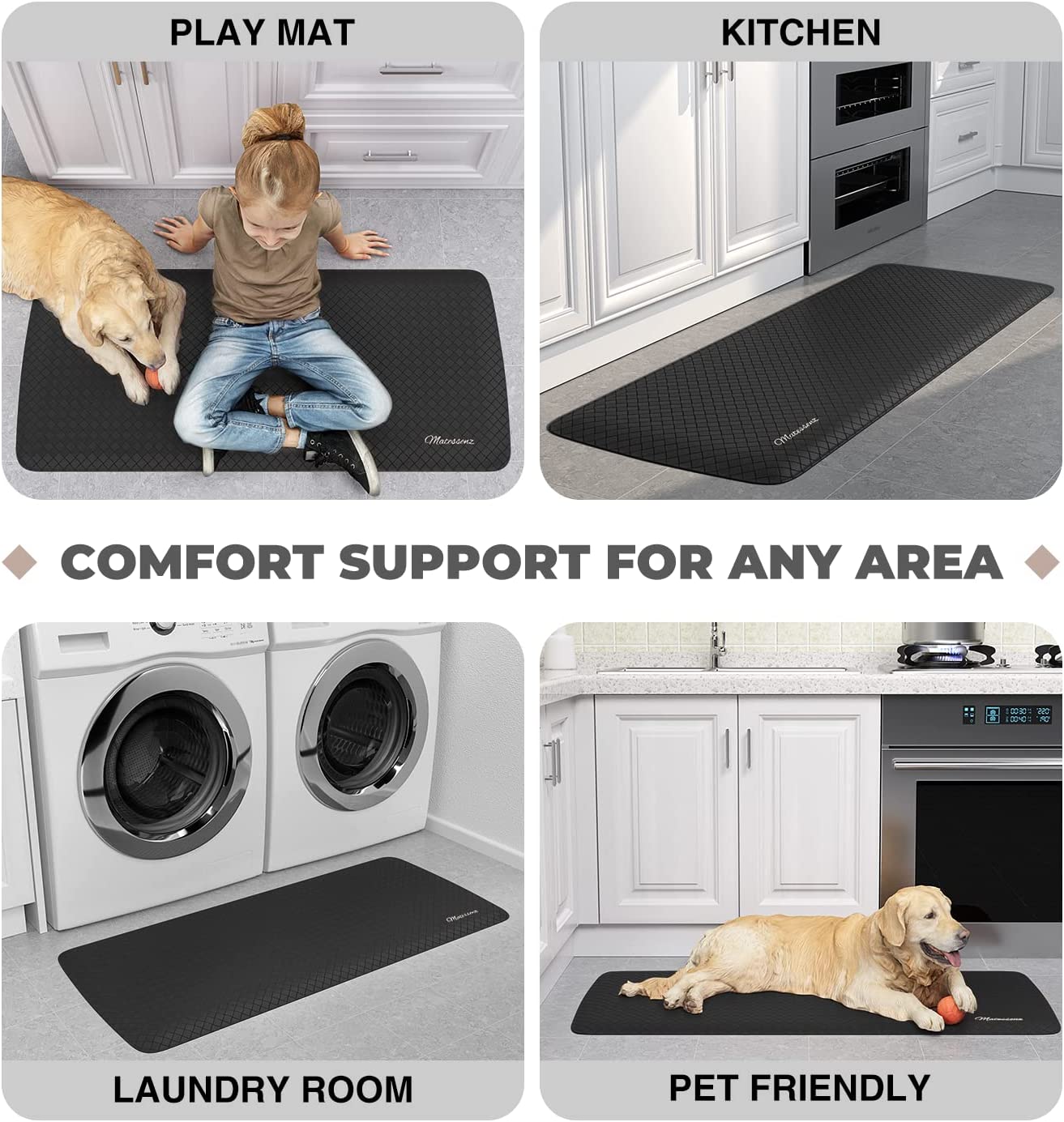 1/2 Inch Thick Cushioned Comfort Anti Fatigue Nonskid Waterproof Standing Desk Mat - (17.3X28'',Black)