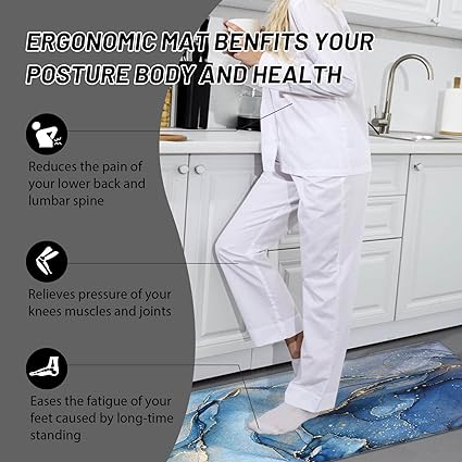 Cushioned Anti Fatigue Set of 2 Abstract Marble Waterproof Non Slip Waterproof Non Slip Kitchen Floor Mat Comfort Memory Foam Standing Mat for Kitchen Floor, Blue