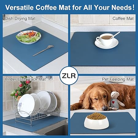 Coffee Mat - 12" x 16" Small Absorbent Kitchen Drying Mat for Dishes - Easy to Clean Coffee Bar Mat for Countertop, Coffee Maker, Espresso Machine - Black