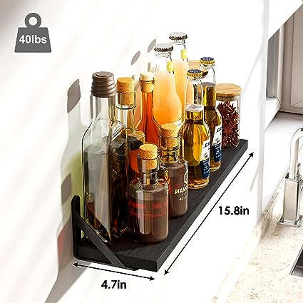 4.7in Rustic Wood Wall Floating Shelves Set of 8 (Dark Carbonized Black)