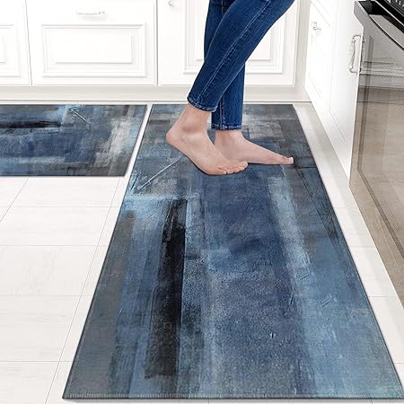 Sets of 2,Abstract Waterproof Art Kitchen Decoration Non-Slip Absorbent Mats, 17x30+17x48inch