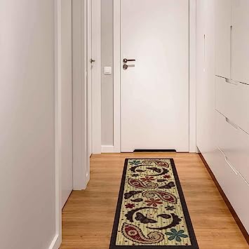 Machine Washable Wrinkle Free Coffee Cup Design Cotton 2 x 5 Kitchen Runner Rug (20" x 59", Beige)