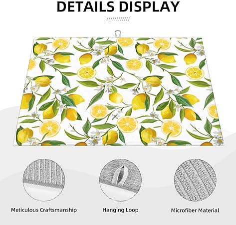 Dish Drying Mat Microfiber for Kitchen Counter Blue and Green Leaves Absorbent Dish Draining Reusable Washable Extra Large 18"x24"