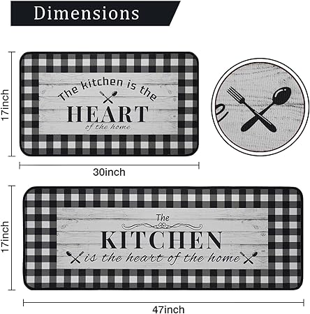 Buffalo Plaid, Non-Skid Washable, Fun Rug with Words, Set of 2
