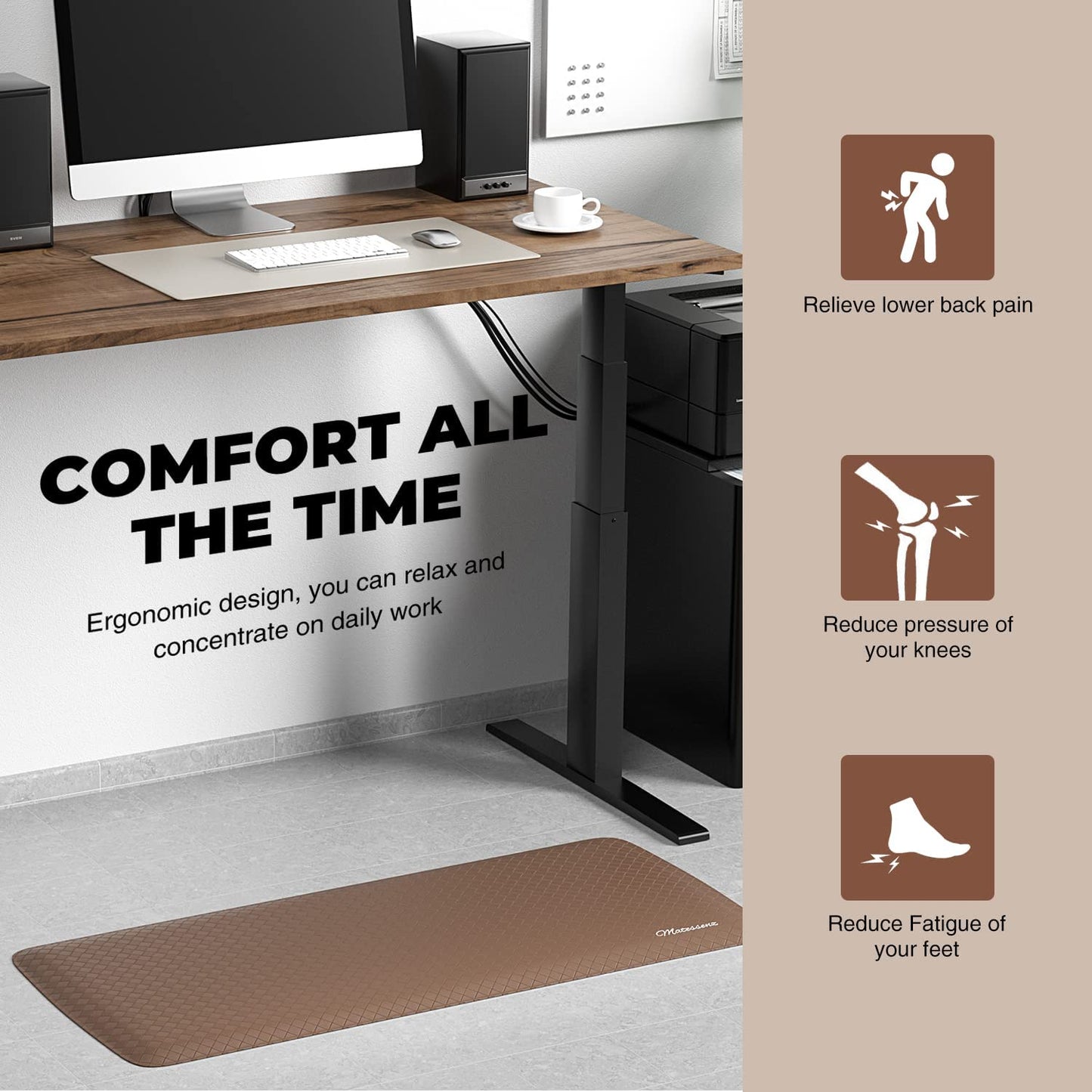 1/2 Inch Thick Cushioned Comfort Anti Fatigue Nonskid Waterproof Standing Desk Mat - (17.3X28'',Black)