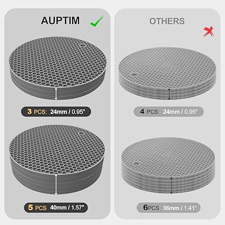 Ultra Thick 8mm Silicone Trivets for Hot Dishes Pots and Pans, Set of 3