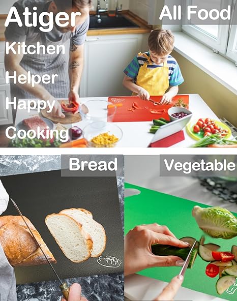 Cutting Boards for Kitchen Chopping Board - Plastic Cutting Mat Extra Thick Flexible Cutting Board Set of 4 Dishwasher Safe Nonslip Large Food Board for Countertop Color Mats with Handle