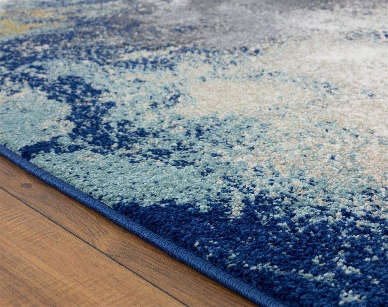 Beverly Collection Modern Soft Abstract Blue Gold Grey Area Rug