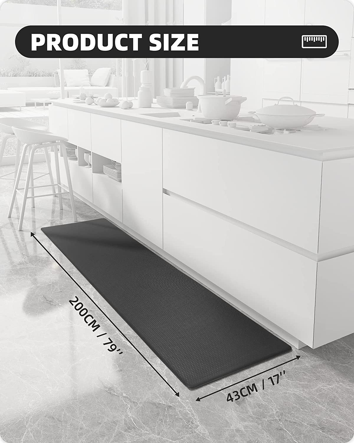 Cushioned Anti Fatigue, Non Slip Padded, 17"x79" Long Foam, Waterproof Stain Resistant, Kitchen Runner Rug