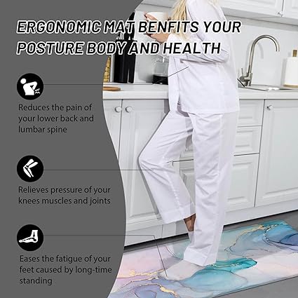 Cushioned Anti Fatigue Set of 2 Abstract Marble Waterproof Non Slip Waterproof Non Slip Kitchen Floor Mat Comfort Memory Foam Standing Mat for Kitchen Floor, Blue
