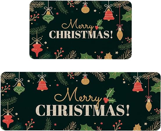 et of 2, Anti Fatigue Waterproof Stain Resistant Snowman Winter Decorative Non Slip Cushioned Floor Mat - 17x29 and 17x47 Inch