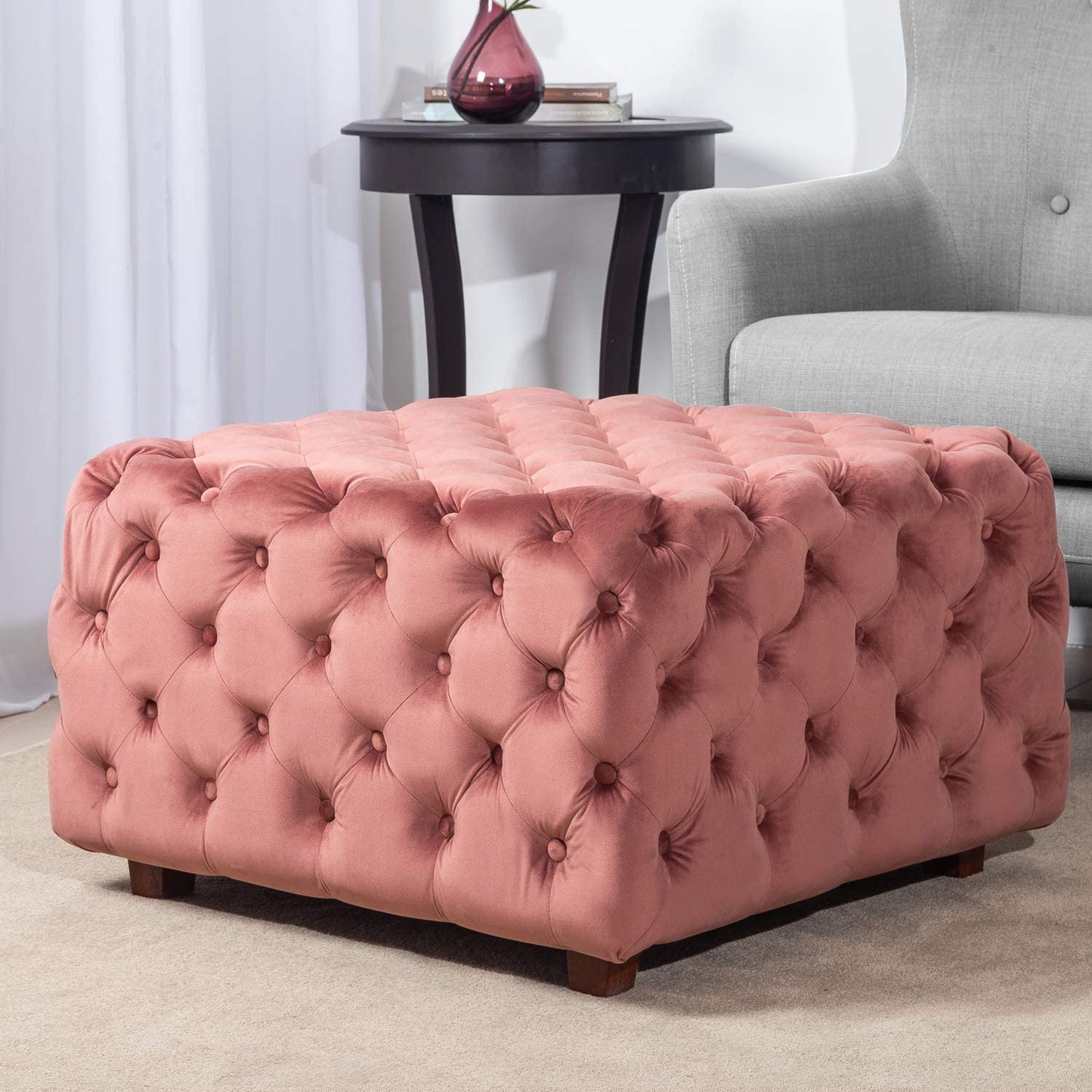 Velvet Ottoman Bench Cube Foot Rest Stool Square Coffee Table, 28.9" W