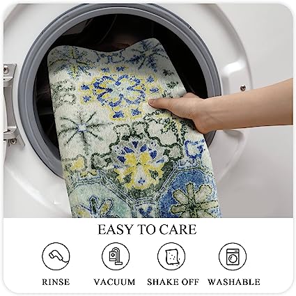 Floral Medallion Collection Round Non-Slip Distressed Vintage Accent Throw Area Rug