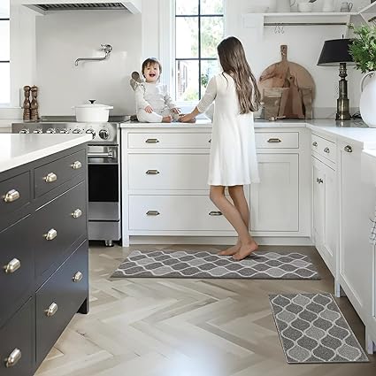 Non Skid Kitchen Runner Rug Absorbent Resist Dirt Kitchen Floor Mat Comfort Standing Mat Made of 100% Polypropylene Machine Washable,17.7"x29.5",Grey