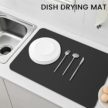 Dish Drying Mat Super Absorbent Drying Mat Large Dish Drying Mats for Kitchen Counter Easy clean Dish Mat Kitchen Drying Mat 15"x 18" Black