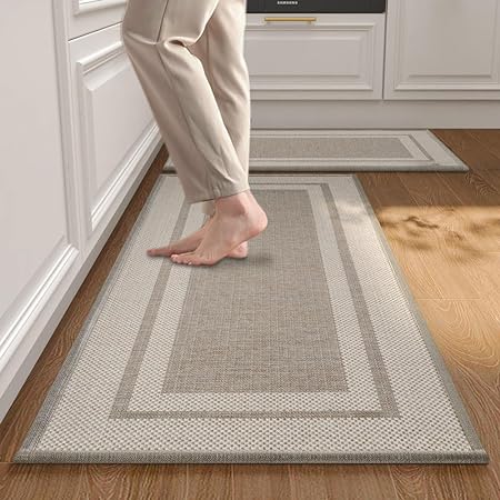 Non Skid Washable Kitchen Floor Mats Set 2, 17"x30"+17"x47"(Grey)