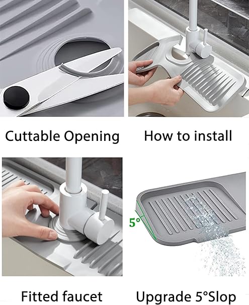 Silicone Sink Faucet Mat Splash Guard, (Grey)
