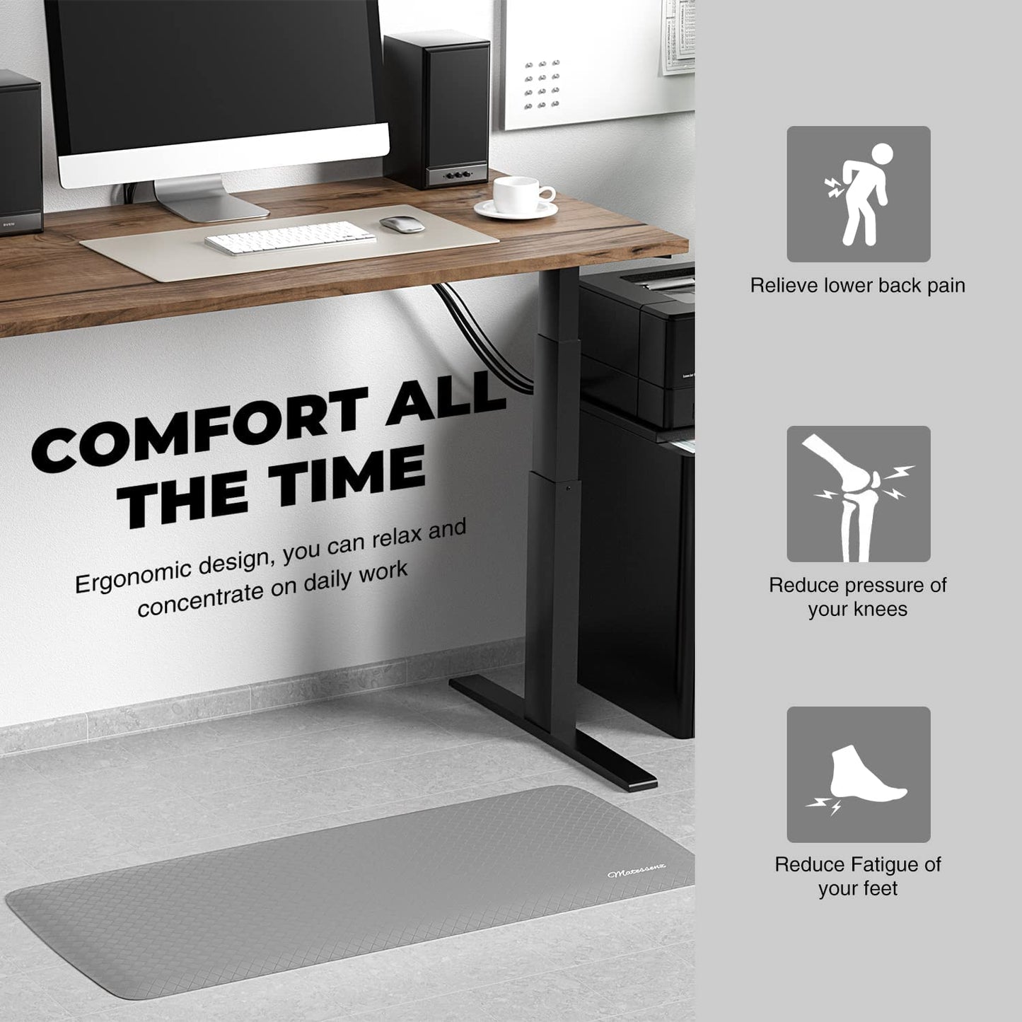 1/2 Inch Thick Cushioned Comfort Anti Fatigue Nonskid Waterproof Standing Desk Mat - (17.3X28'',Black)