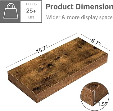 Set of 3 Farmhouse Small Book Shelf for Wall 16 inch Rustic Brown (015-BN3)
