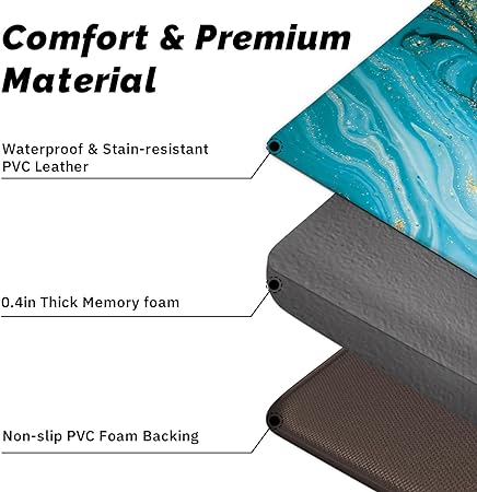 Sets 2 Gold Marble Abstract Cushioned Anti-Fatigue Non-Slip Memory Foam Comfort Standing Mat, 17.3''x 28''+17.3'' x 47''