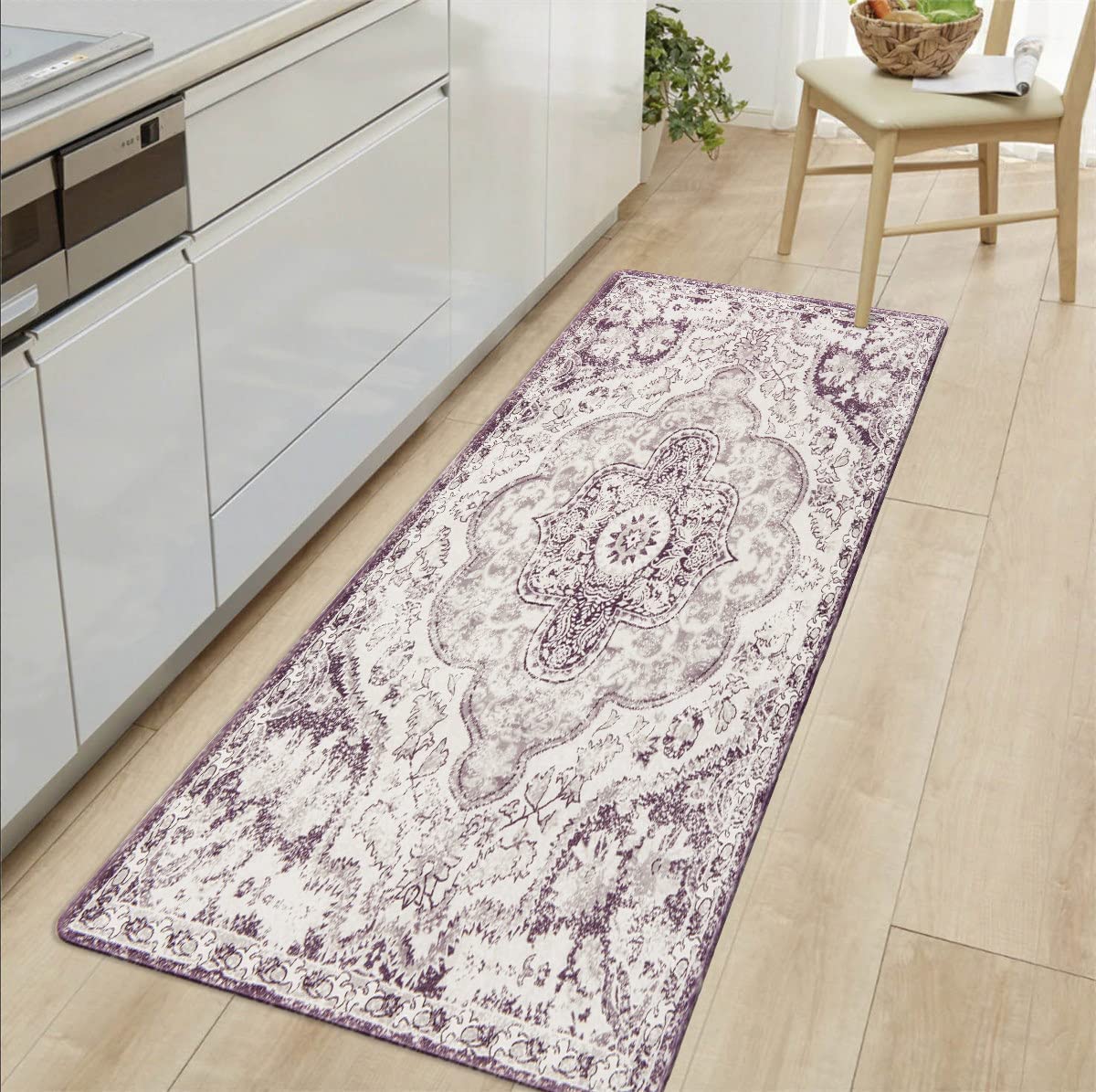 Distressed Bohemian Anti Fatigue Non Slip Stain Resistant Mat - 18" x 47" Cream