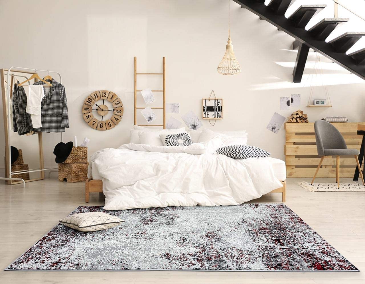 Cambridge Collection Modern Grey Red Soft Area Rug