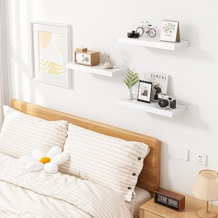 Set of 3, White Shelves with Invisible Brackets, (15 x5.9 x1.2in)