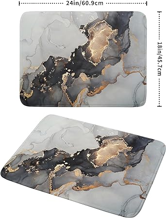 Absorbent Black Marble Dish Drying Mat Luxury Golden Kitchen Counter Mat, 18x24 inch