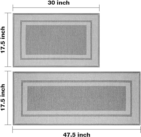 Non Skid Washable Kitchen Floor Mats Set 2, 17"x30"+17"x47"(Grey)