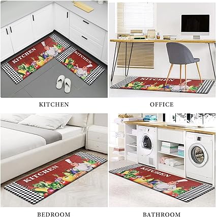Chef Kitchen Rugs Sets of 2, 17 x 47 + 17 x 30 Inch