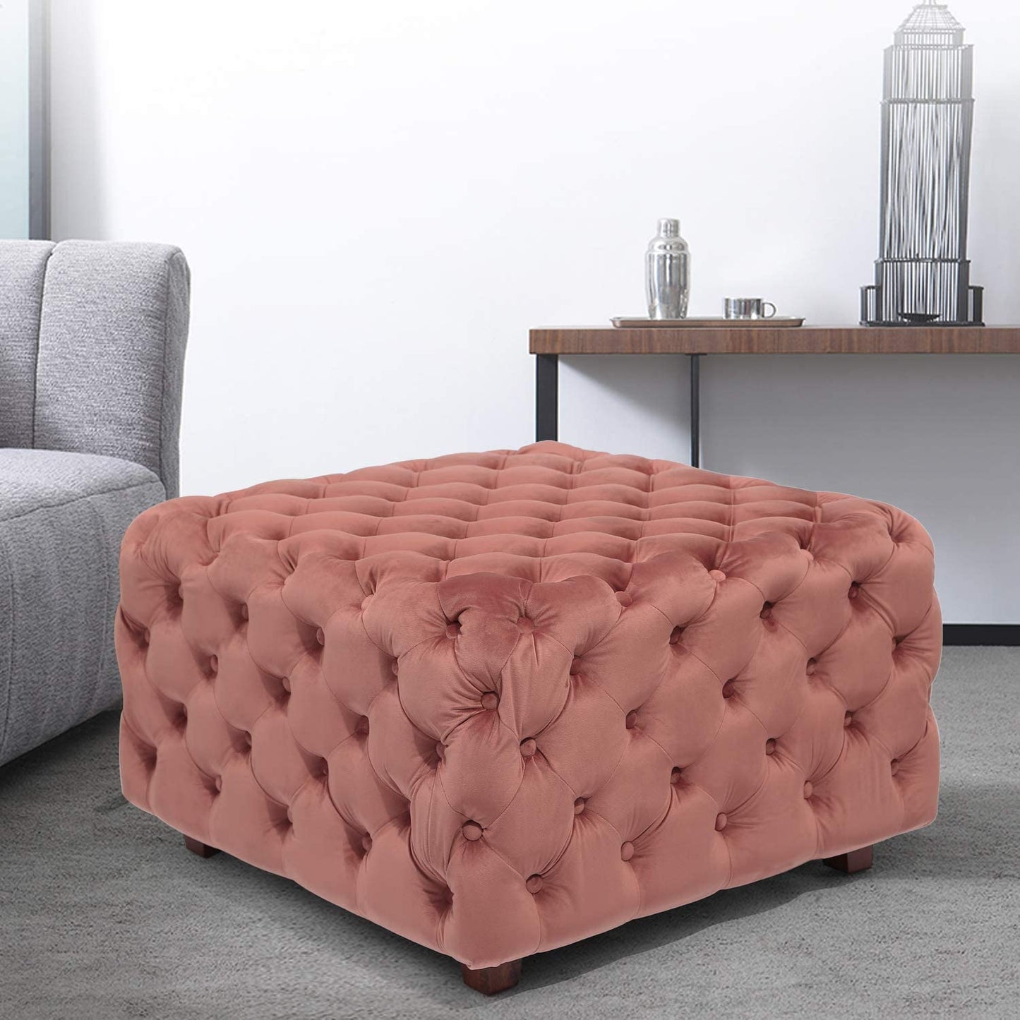 Velvet Ottoman Bench Cube Foot Rest Stool Square Coffee Table, 28.9" W