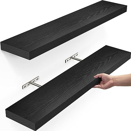 Set of 2 Wall Mounted Rustic Wood Shelves Decor with 22lbs Capacity (Rustic Brown)