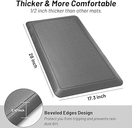 Anti Fatigue Cushioned Grey Non Slip Waterproof Memory Foam Ergonomic Comfort Rug, 17"X 28"