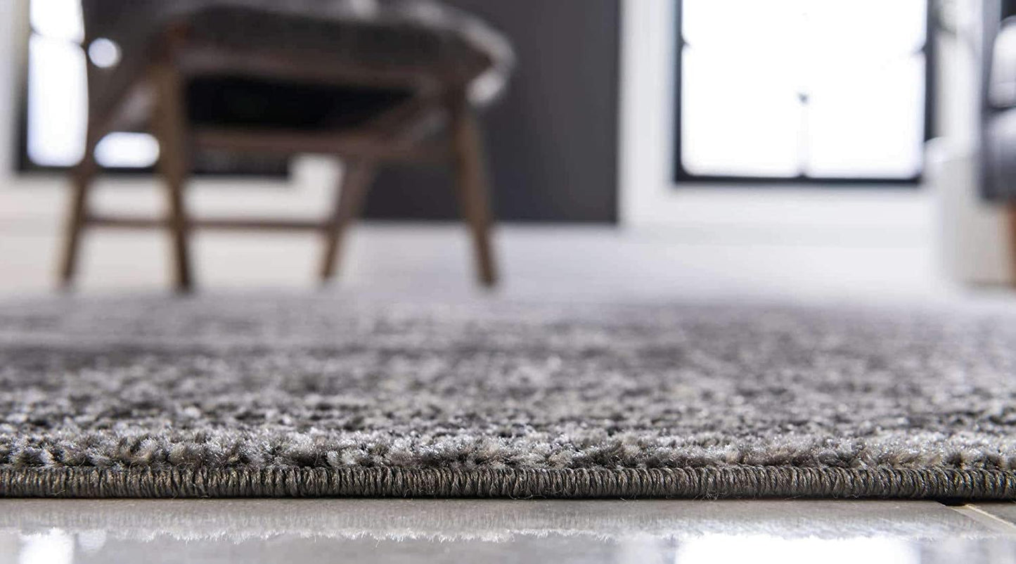 Bromley Collection Vintage Traditional Medallion Border Dark Gray Area Rug
