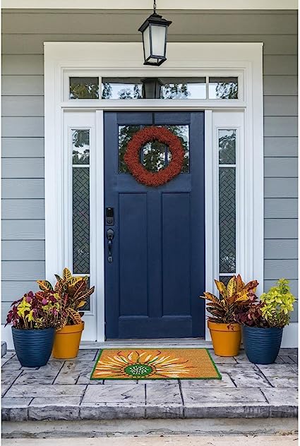 Natura Door Mat - Novelty Designs, Durable Natural Coir & Vinyl Back, Long Lasting Color, Foyers, Porches, Patios & Decks, Sunflower, 1'6" x 2'6"