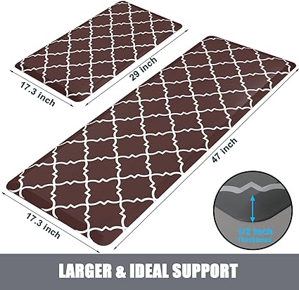 Cushioned Anti Fatigue 2 PCS,1/2 Inch Thick Waterproof Kitchen Rugs Non Skid,PVC Standing Desk Comfort Mat for Kitchen Floor Sink Office Laundry,(17.3"x29"+17.3"x47",Black)