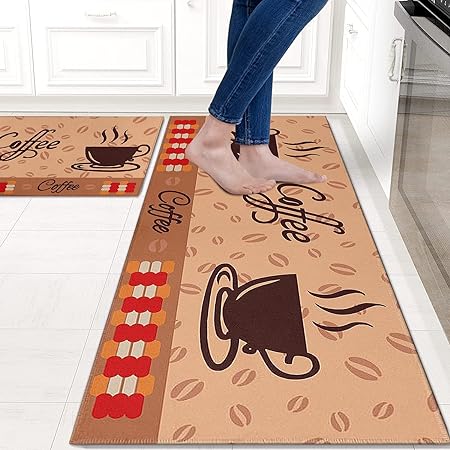 Sets of 2,Abstract Waterproof Art Kitchen Decoration Non-Slip Absorbent Mats, 17x30+17x48inch