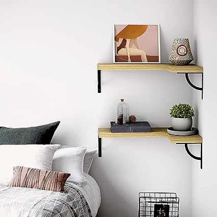 Set of 4, Corner Wood Display Storage Wall Mounted Floating Shelves