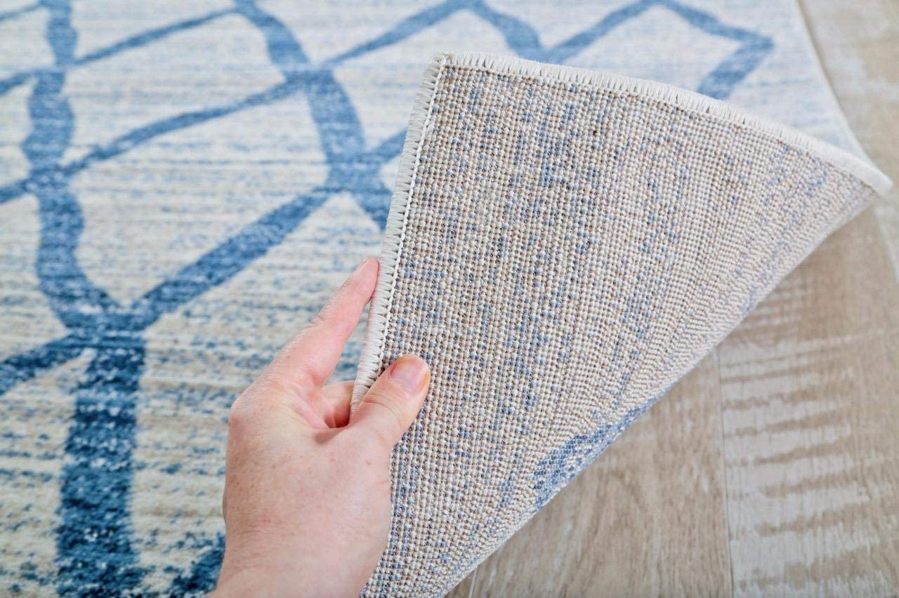 Modern Abstract Ivory Blue Area Rug