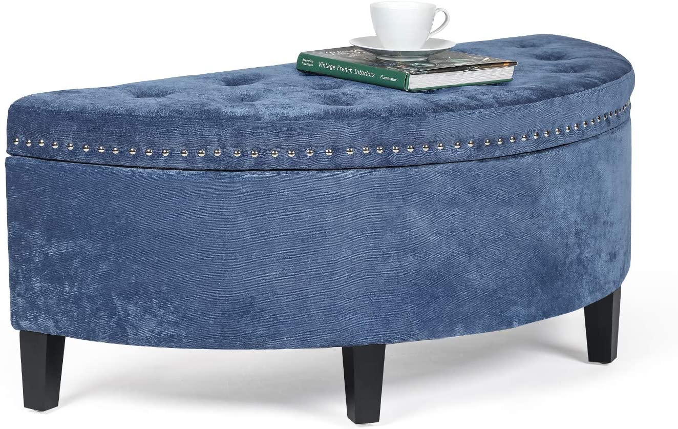 Storage Ottoman Bench Tufted Half Moon Bench for Entryway Living Room
