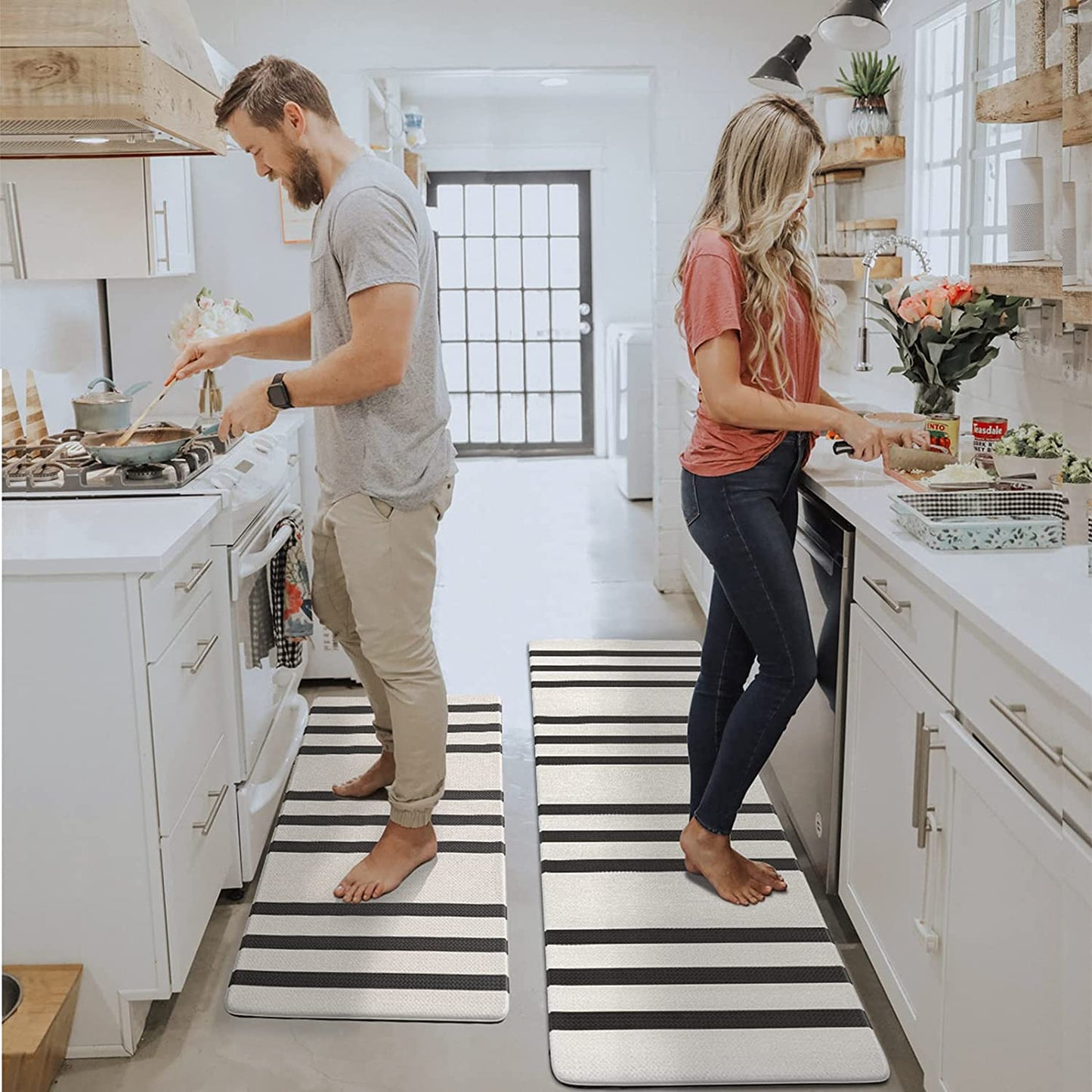 Set of 2, Anti-Fatigue Cushioned Memory Foam Waterproof Non Slip Comfort Mat, 17"x30"+17"x47"